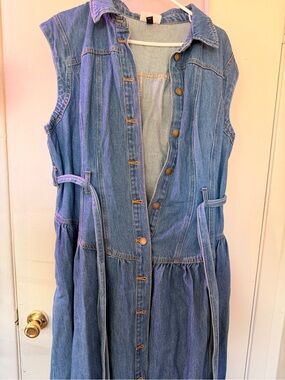 Sleeveless Button-Front Denim Dress in Medium Blue